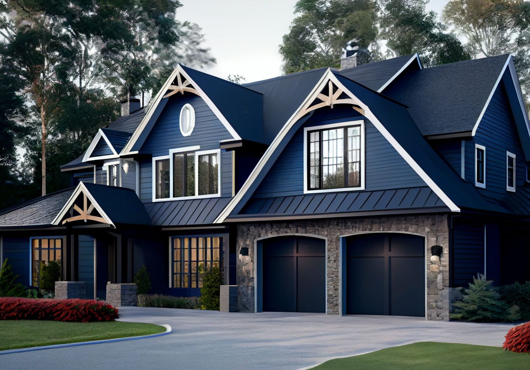 Two Car Garage, Blue Siding